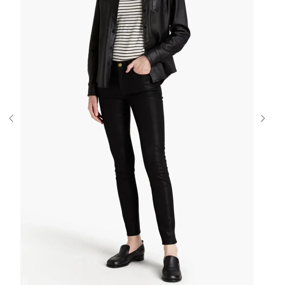 NWT $253 Frame le skinny de Jeanne coated black stretchy jeans 25 - Picture 11 of 12